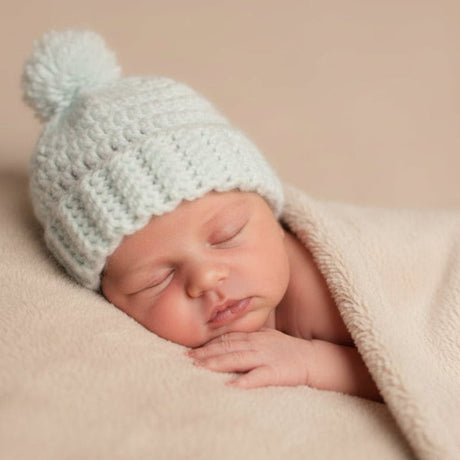 Newborn baby hat with pom pom - Stitched Creations