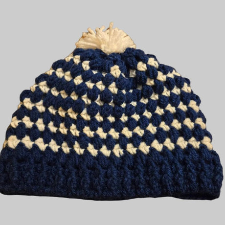 Handmade blue baby sweater with matching hat - Stitched Creations