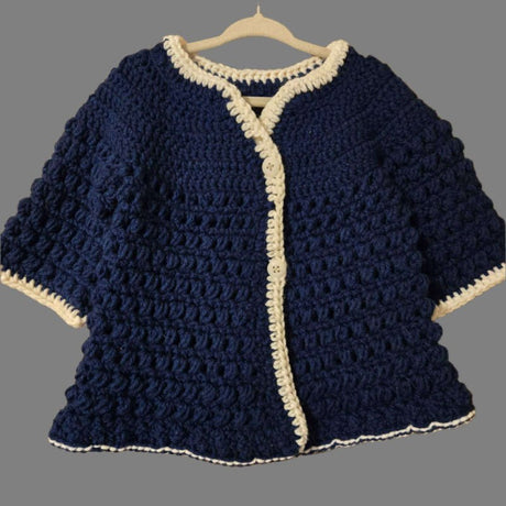 Handmade blue baby sweater with matching hat - Stitched Creations