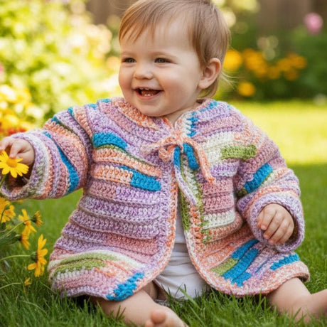 Toddler/Infant cardigan with hat handmade multi - colored - Stitched Creations