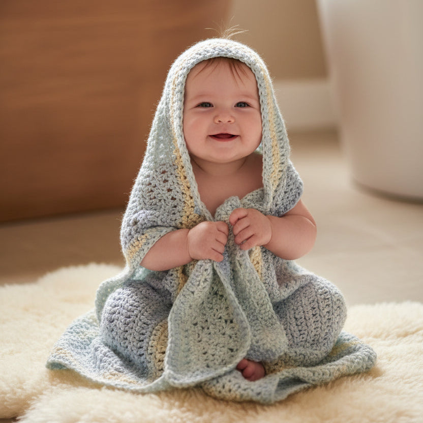 Baby hooded towel with two wash clothes handmade - Stitched Creations