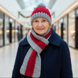 Hat and scarf set red and silver - Stitched Creations
