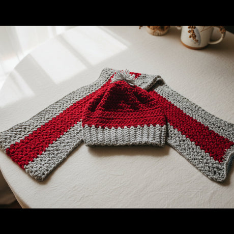 Hat and scarf set red and silver - Stitched Creations