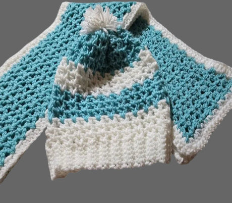 Handmade Crochet Hat and Scarf Set-Green and White - Stitched Creations