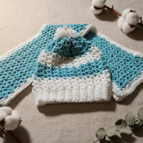 Hat and Scarf Set adult size green and white - Stitched Creations