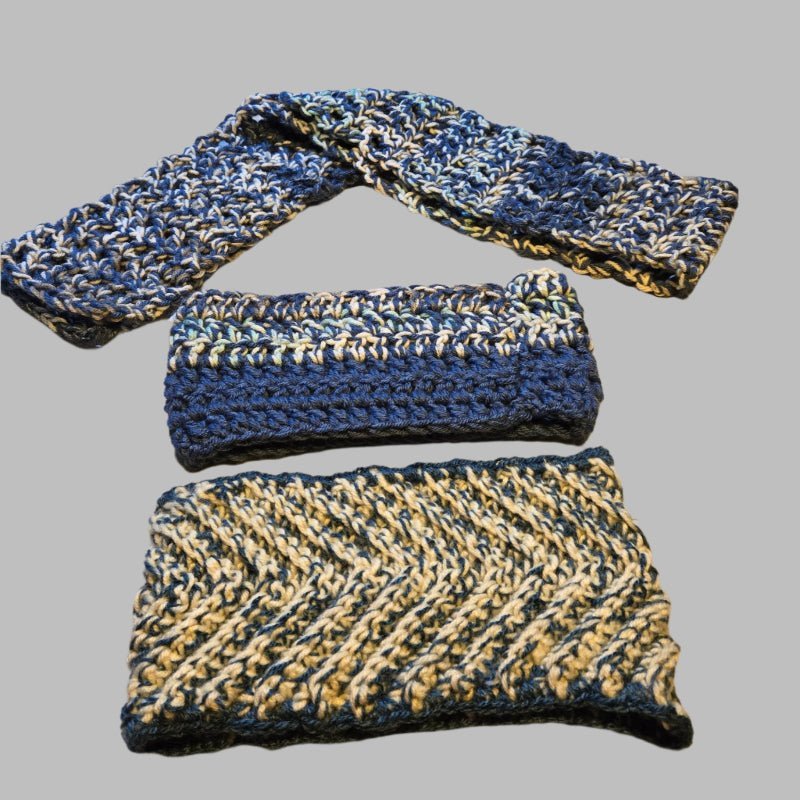 Handmade winter scarf and head band set - Stitched Creations