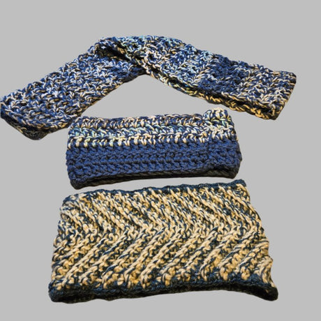 Handmade winter scarf and head band set - Stitched Creations