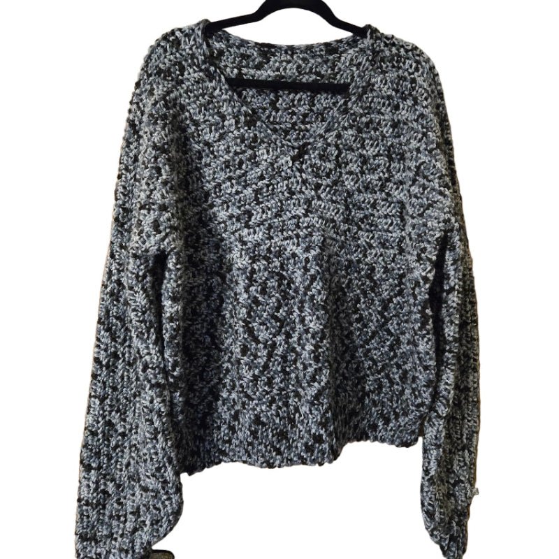 Handmade Crocheted Black and White Pullover Sweater - Stitched Creations