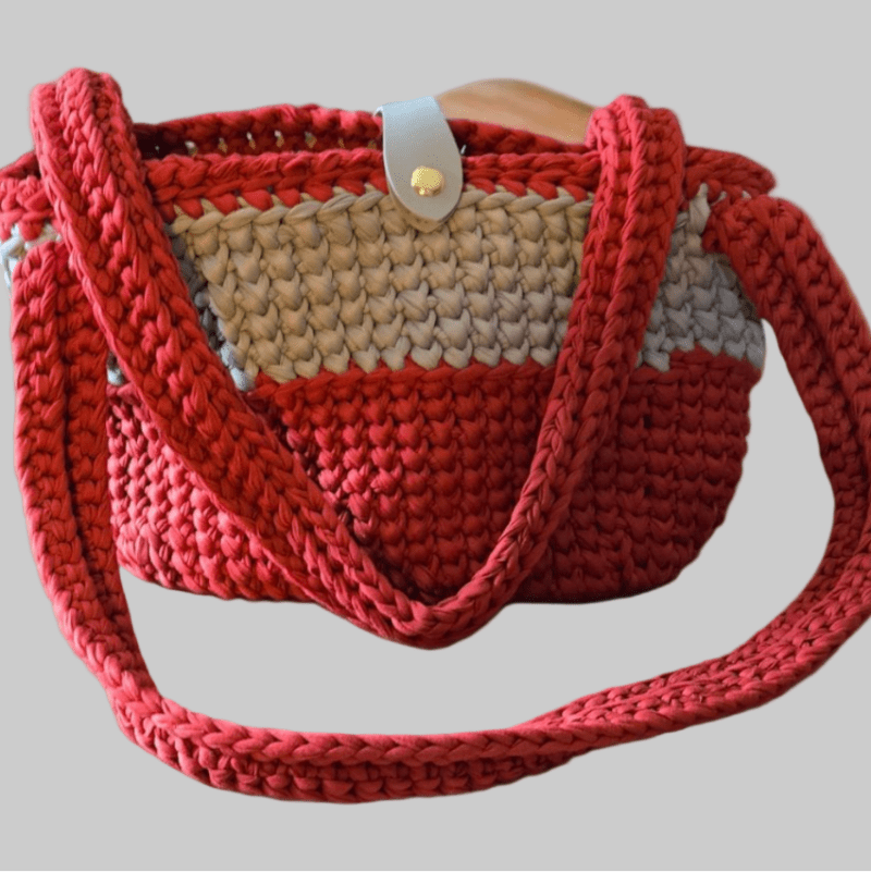 Shoulder purse gray and red - Stitched Creations