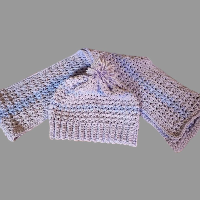 Handmade Violet Crochet Hat and Scarf Set - Stitched Creations