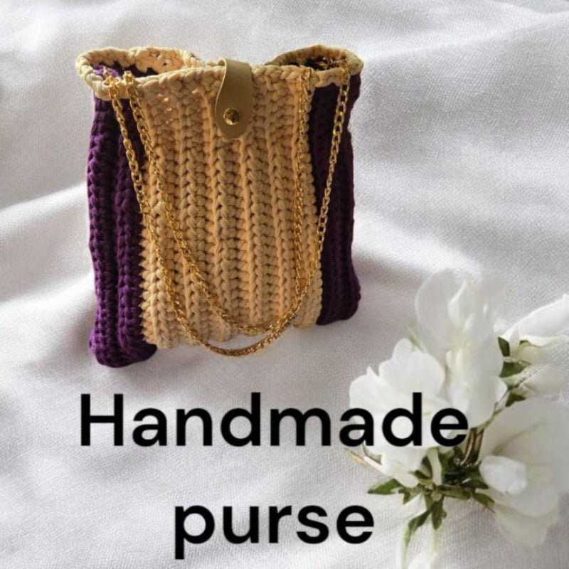 Designer Purse with Chain Straps - Handmade Crochet Handbag - Stitched Creations