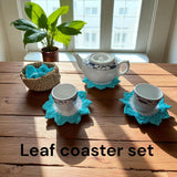 Handmade Leaf Coaster Set with Decorative Basket - Stitched Creations