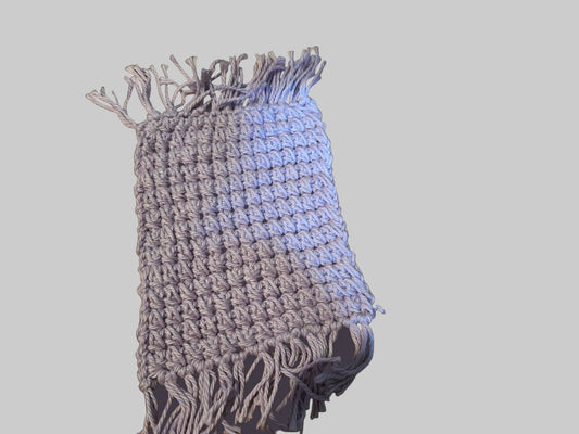 Set of two violet handmade coffee lovers mug rugs with fringed edges and textured woven cotton design