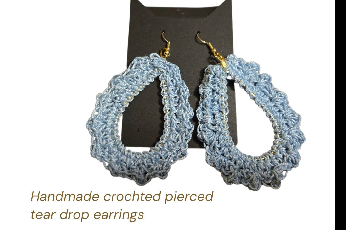 Handmade tear drop earrings color blue unique design.