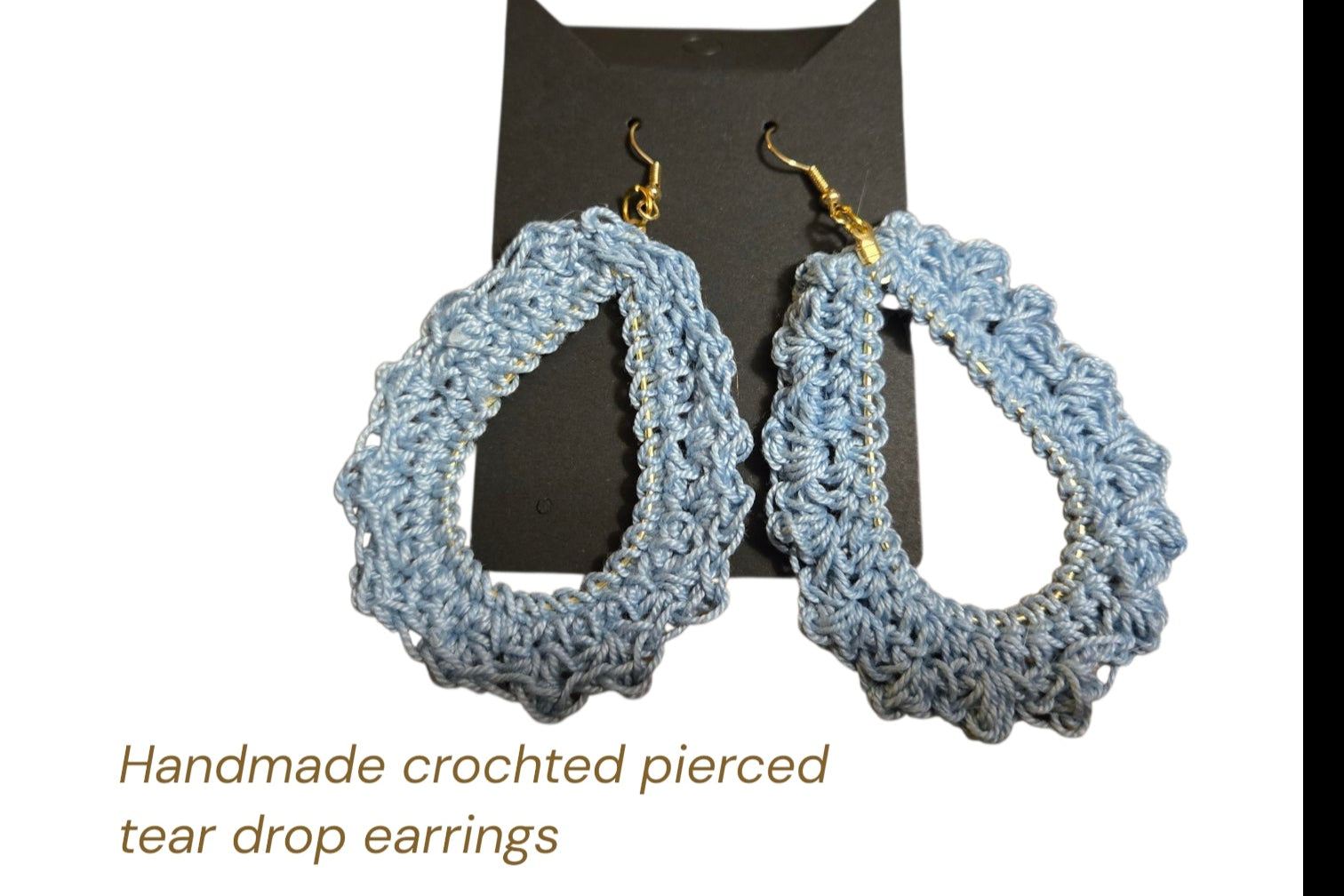 Handmade tear drop earrings color blue unique design.