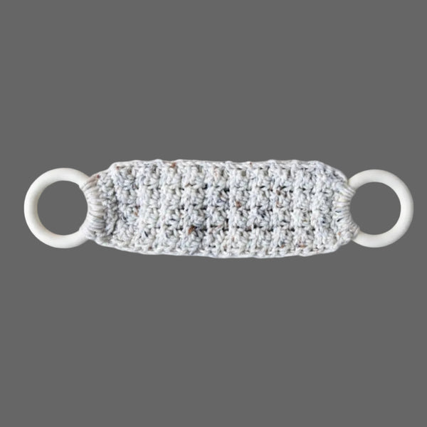 Handmade Crochet Dish Towel Holder with Wooden Rings - Kitchen Towel Hanger - Stitched Creations