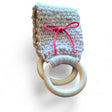 Handmade Crochet Towel Holder with Wooden Rings - Kitchen Towel Hanger - Stitched Creations
