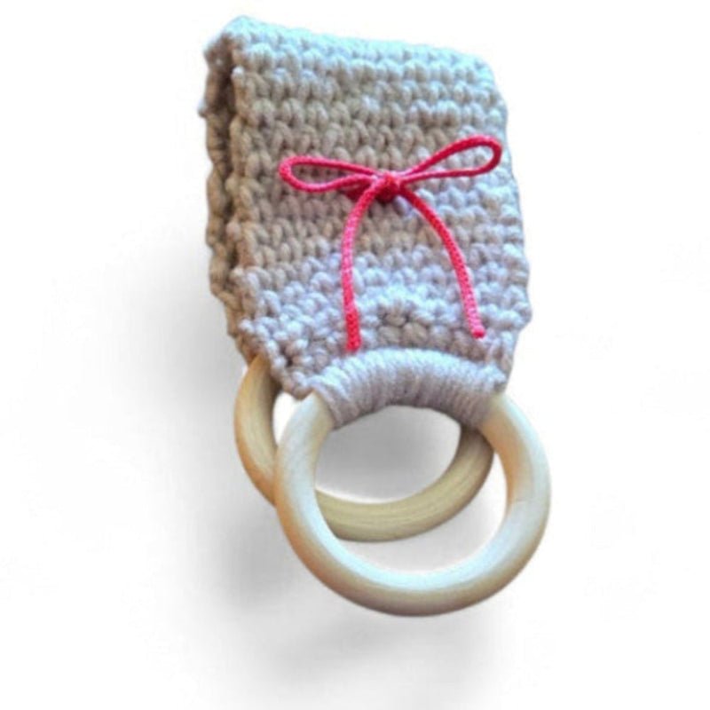 Handmade Crochet Towel Holder with Wooden Rings - Kitchen Towel Hanger - Stitched Creations