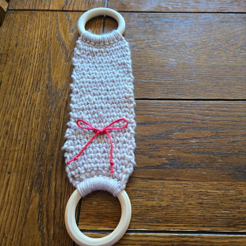 Handmade Crochet Towel Holder with Wooden Rings - Kitchen Towel Hanger - Stitched Creations
