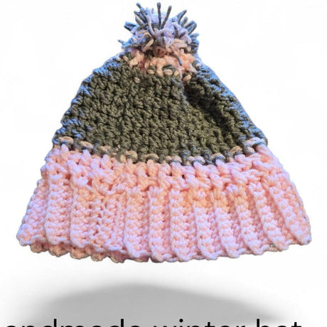 Handmade Crochet Hat and Scarf Set - Pink Gray Winter Beanie Infinity Scarf - Stitched Creations
