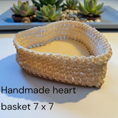 Set of 3 Handmade Heart - Shaped Macrame Baskets - Stitched Creations