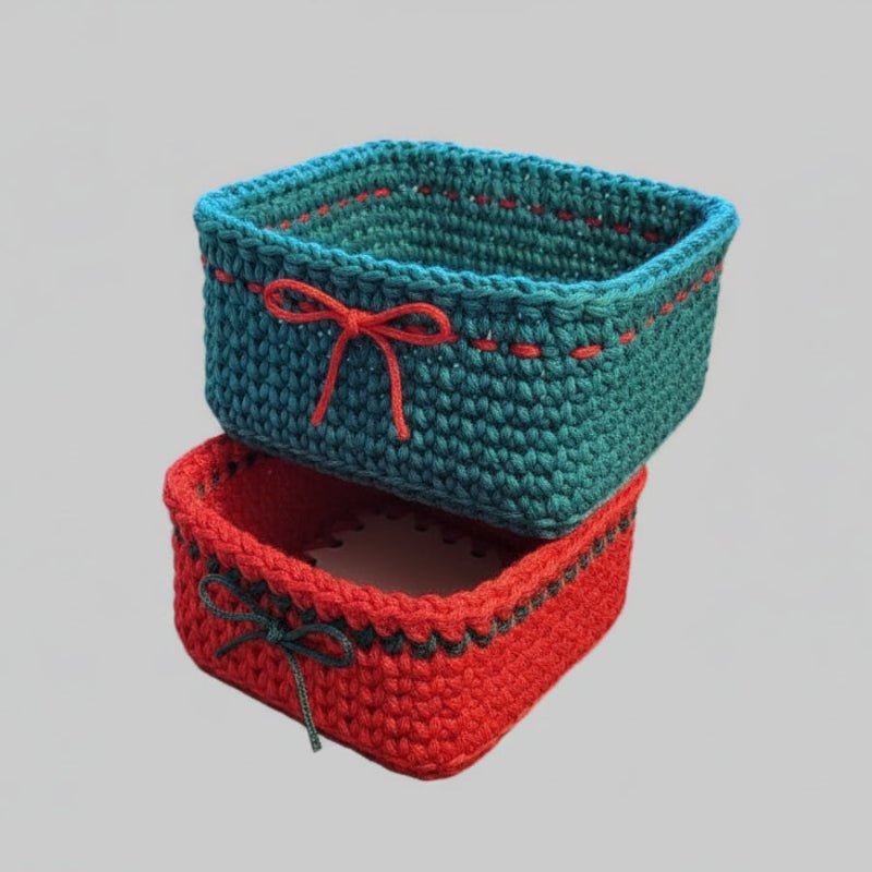Set of 2 Handmade Square Macrame Baskets Storage Organizers - Stitched Creations