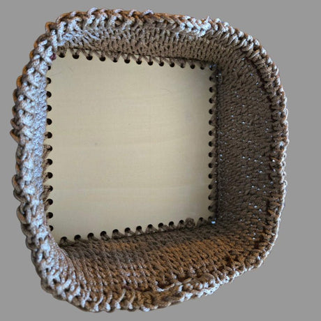 Handmade Crochet Square Storage Basket with Handles - 7.5" x 7.5" x 4" - Stitched Creations