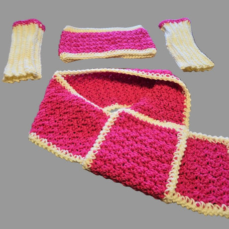 Keyhole Scarf , Headband & Fingerless Gloves - Stitched Creations