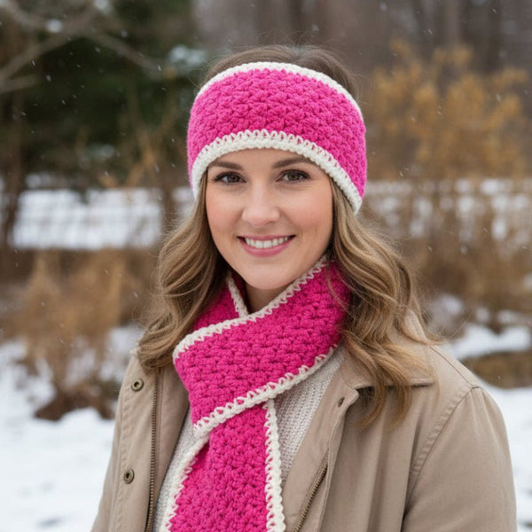 Keyhole Scarf , Headband & Fingerless Gloves - Stitched Creations