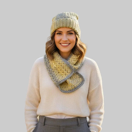 Handmade Crochet Beanie Hat & Oversized Keyhole Scarf Set - Stitched Creations