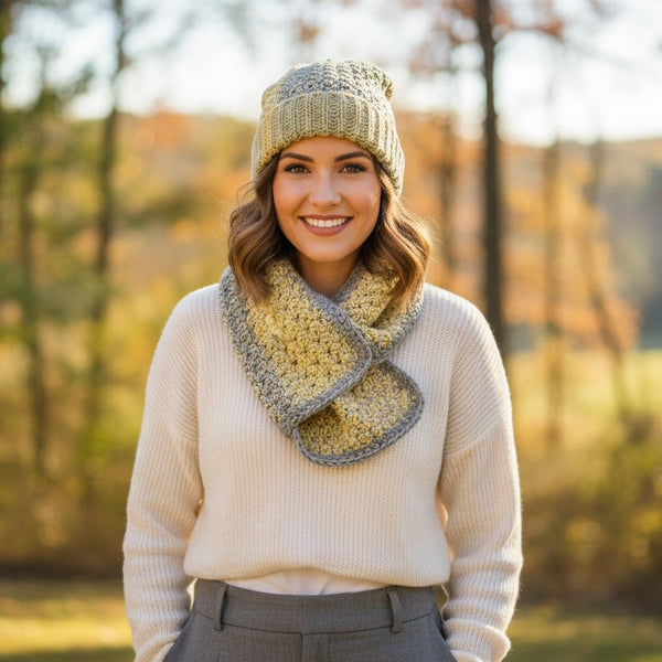Handmade Crochet Beanie Hat & Oversized Keyhole Scarf Set - Stitched Creations