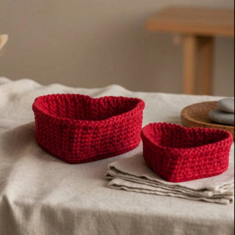 Handmade Heart Shaped Baskets with Wooden Base - Stitched Creations