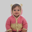 Handmade Crochet Baby Sweater with Hood - Pink & Cream Hooded Cardigan 6 - 12 Months - Stitched Creations