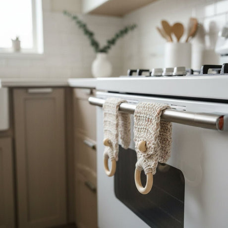 Handmade Crochet Dish Towel Holder - Kitchen Towel Ring - Stitched Creations