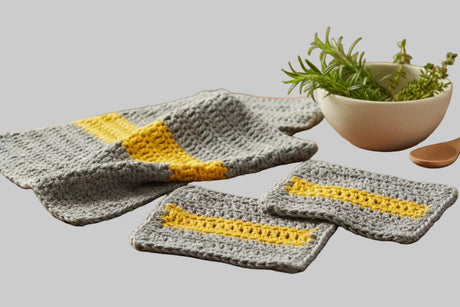 Handmade Cotton Dish Towel Set - Gray & Yellow Kitchen Towels - Stitched Creations
