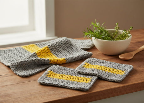 Handmade Cotton Dish Towel Set - Gray & Yellow Kitchen Towels - Stitched Creations