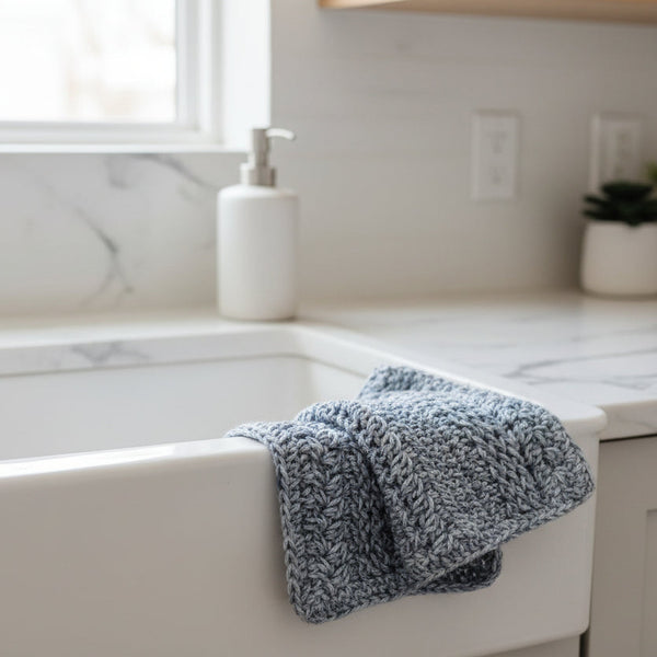 Handmade Cotton Dish Cloths Set of 2 - Reusable Kitchen Towels Blue - Stitched Creations