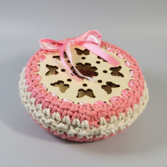 Elegant Newborn Gift Basket with Handmade Booties and Macramé Decor - Stitched Creations