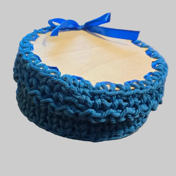 Handmade Crochet Baby Gift Box with Blue Booties – Newborn to 3 Months - Stitched Creations