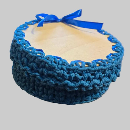 Handmade Crochet Baby Gift Box with Blue Booties – Newborn to 3 Months - Stitched Creations