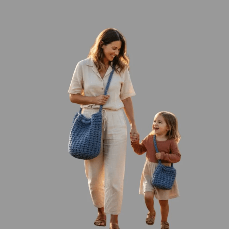 Matching Macrame Bucket purse set - Mom & Child - Stitched Creations