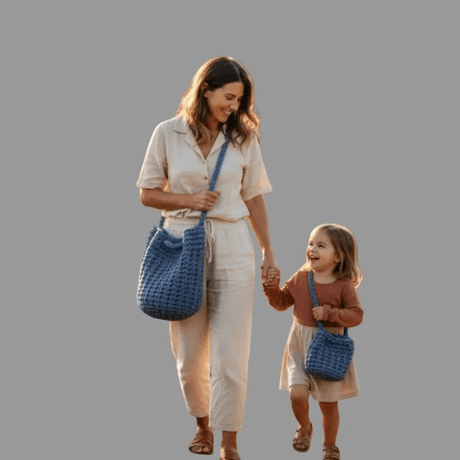 Matching Macrame Bucket purse set - Mom & Child - Stitched Creations