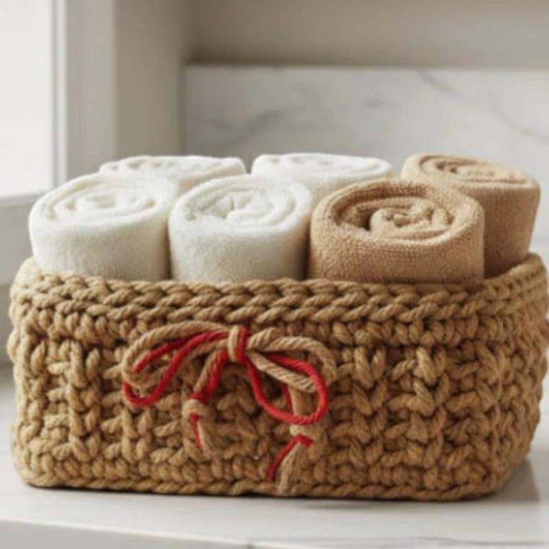 Handmade Macrame Storage Basket | Boho Square Organizer 7.5" x 7.5." - Stitched Creations