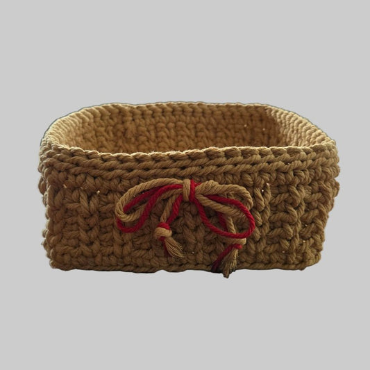 Handmade Macrame Storage Basket | Boho Square Organizer 7.5" x 7.5." - Stitched Creations