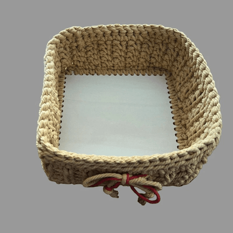 Handmade Macrame Storage Basket | Boho Square Organizer 7.5" x 7.5." - Stitched Creations
