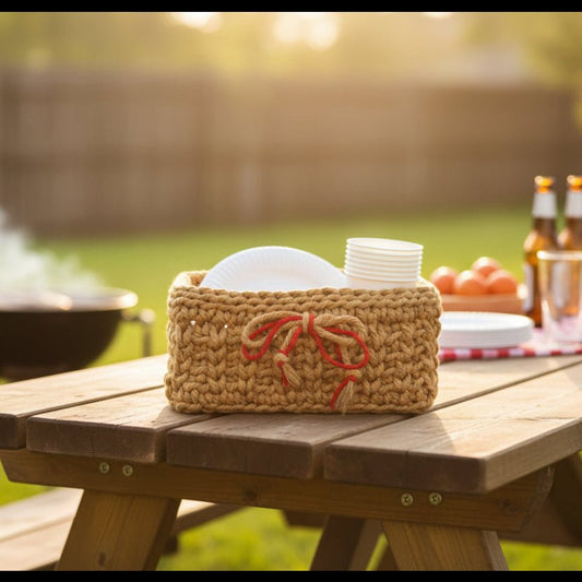 boho square handmade basket 9.5 x 9.5 - Stitched Creations