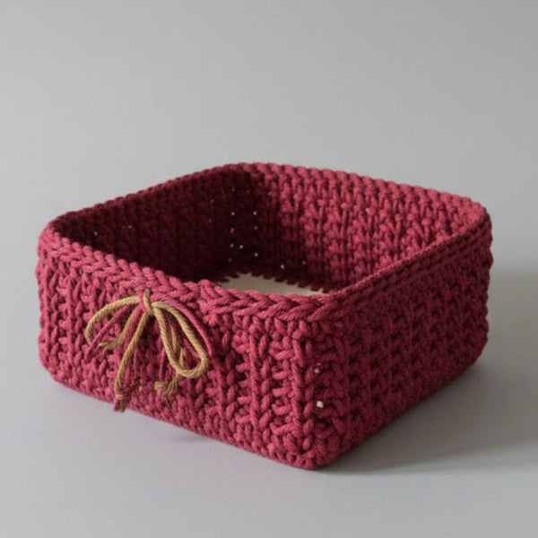 Handmade Macrame Storage Basket | Boho Square Organizer 7.5" x 7.5."