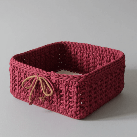 Handmade Macrame Storage Basket | Boho Square Organizer 7.5" x 7.5." - Stitched Creations