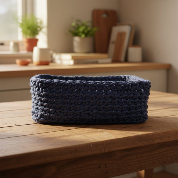 Handmade Macrame Storage Basket | Boho Square Organizer 7.5" x 7.5." - Stitched Creations