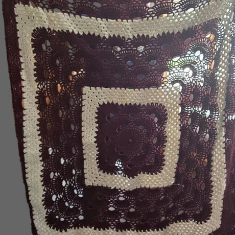 Handmade Crochet Afghan Throw | Maroon & Cream Diamond Granny Square Blanket - Stitched Creations